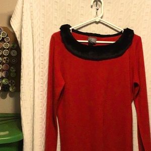 fur collar red sweater